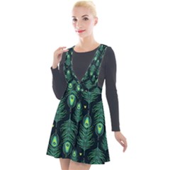 Peacock Pattern Plunge Pinafore Velour Dress