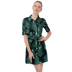 Peacock Pattern Belted Shirt Dress