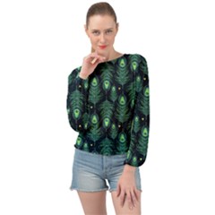 Peacock Pattern Banded Bottom Chiffon Top