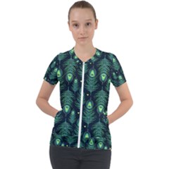 Peacock Pattern Short Sleeve Zip Up Jacket