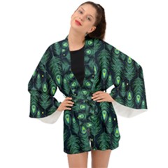 Peacock Pattern Long Sleeve Kimono