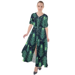 Peacock Pattern Waist Tie Boho Maxi Dress