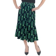 Peacock Pattern Midi Mermaid Skirt