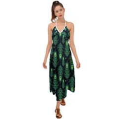 Peacock Pattern Halter Tie Back Dress 