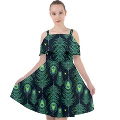 Peacock Pattern Cut Out Shoulders Chiffon Dress