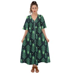 Peacock Pattern Kimono Sleeve Boho Dress