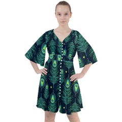 Peacock Pattern Boho Button Up Dress