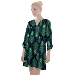 Peacock Pattern Open Neck Shift Dress