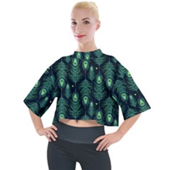 Peacock Pattern Mock Neck T-Shirt