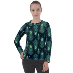 Peacock Pattern Women s Long Sleeve Raglan T-Shirt