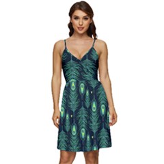 Peacock Pattern V-Neck Pocket Summer Dress 