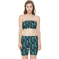 Peacock Pattern Stretch Shorts and Tube Top Set