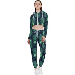 Peacock Pattern Cropped Zip Up Lounge Set