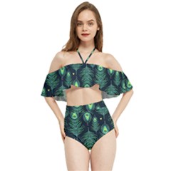 Peacock Pattern Halter Flowy Bikini Set 