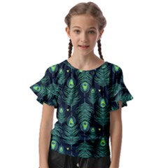 Peacock Pattern Kids  Cut Out Flutter Sleeves