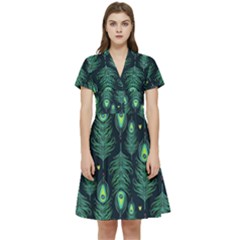 Peacock Pattern Short Sleeve Waist Detail Dress