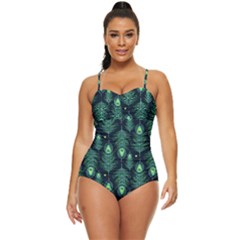 Peacock Pattern Retro Full Coverage Swimsuit