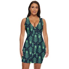 Peacock Pattern Draped Bodycon Dress