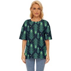 Peacock Pattern Oversized Basic T-Shirt