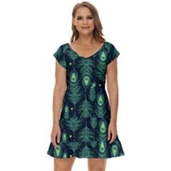 Peacock Pattern Short Sleeve Tiered Mini Dress