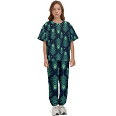 Peacock Pattern Kids  T-Shirt and Pants Sports Set