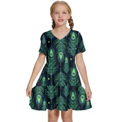 Peacock Pattern Kids  Short Sleeve Tiered Mini Dress