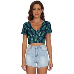 Peacock Pattern V-Neck Crop Top