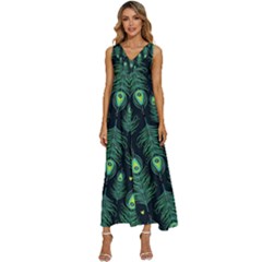 Peacock Pattern V-Neck Sleeveless Loose Fit Overalls