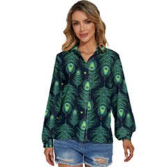 Peacock Pattern Women s Long Sleeve Button Up Shirt