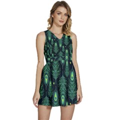 Peacock Pattern Sleeveless High Waist Mini Dress