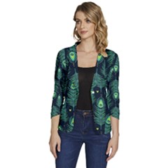 Peacock Pattern Women s One-Button 3/4 Sleeve Short Jacket