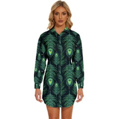 Peacock Pattern Womens Long Sleeve Shirt Dress