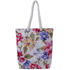 Flower Texture, Knitted Texture, Background With Big Red Full Print Rope Handle Tote (small)