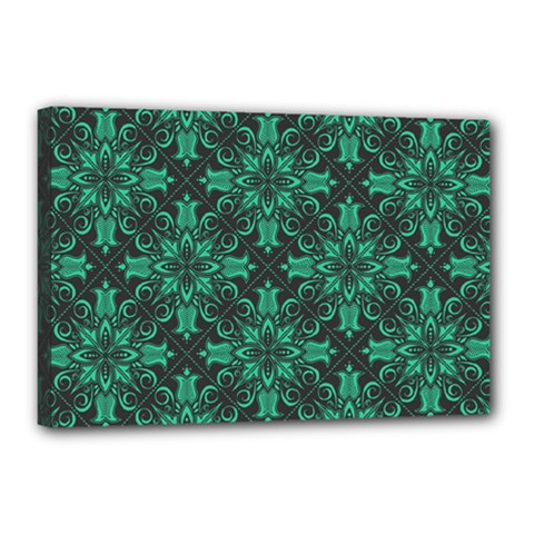 Green Damask Pattern Vintage Floral Pattern, Green Vintage Canvas 18  X 12  (stretched) by nateshop