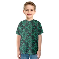 Green Damask Pattern Vintage Floral Pattern, Green Vintage Kids  Sport Mesh T-shirt