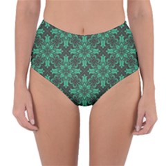 Green Damask Pattern Vintage Floral Pattern, Green Vintage Reversible High-waist Bikini Bottoms by nateshop