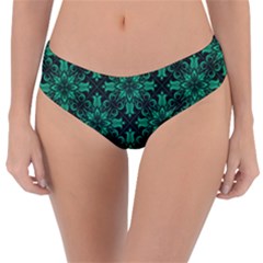 Green Damask Pattern Vintage Floral Pattern, Green Vintage Reversible Classic Bikini Bottoms