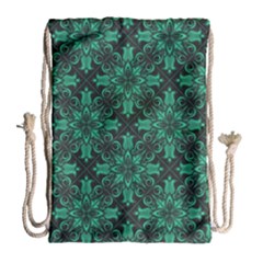 Green Damask Pattern Vintage Floral Pattern, Green Vintage Drawstring Bag (large) by nateshop