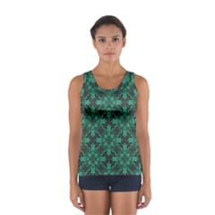 Green Damask Pattern Vintage Floral Pattern, Green Vintage Sport Tank Top 