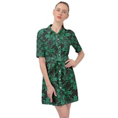 Green Damask Pattern Vintage Floral Pattern, Green Vintage Belted Shirt Dress by nateshop