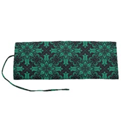 Green Damask Pattern Vintage Floral Pattern, Green Vintage Roll Up Canvas Pencil Holder (S)