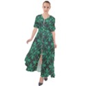 Green Damask Pattern Vintage Floral Pattern, Green Vintage Waist Tie Boho Maxi Dress View1