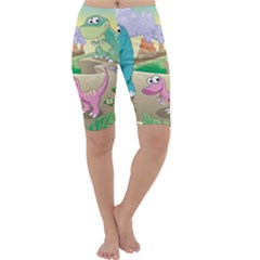 Kids Mural Cartoon Dinosaur Cropped Leggings  by nateshop