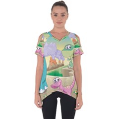 Kids Mural Cartoon Dinosaur Cut Out Side Drop T-shirt by nateshop