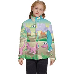Kids Mural Cartoon Dinosaur Kids  Puffer Bubble Jacket Coat
