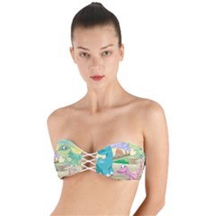 Kids Mural Cartoon Dinosaur Twist Bandeau Bikini Top by nateshop