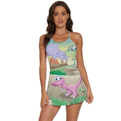 Kids Mural Cartoon Dinosaur 2-in-1 Flare Activity Dress by nateshop