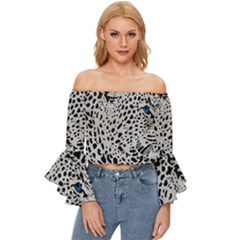 Leopard In Art, Animal, Graphic, Illusion Off Shoulder Flutter Bell Sleeve Top by nateshop