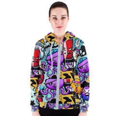 Cartoon Graffiti, Art, Black, Colorful Women s Zipper Hoodie by nateshop