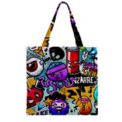 Cartoon Graffiti, Art, Black, Colorful Zipper Grocery Tote Bag by nateshop